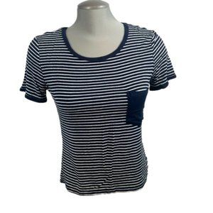 Garage navy blue and white striped cropped tee with pocket